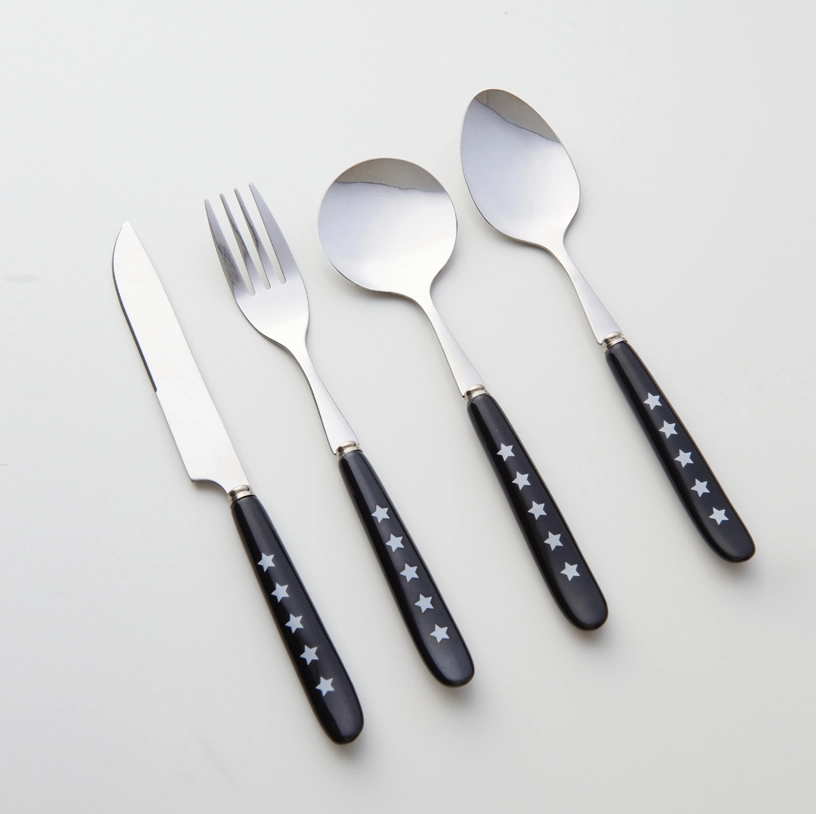 cermaic white black star spoon big